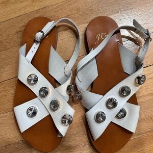 J. Crew White Silver Sandals Criss-Cross Design